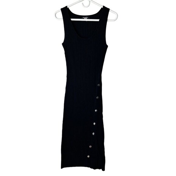 525 America Womens Rib Knit Scoop Neck Sleeveless Stretchy Dress Size M Black - Picture 1 of 13